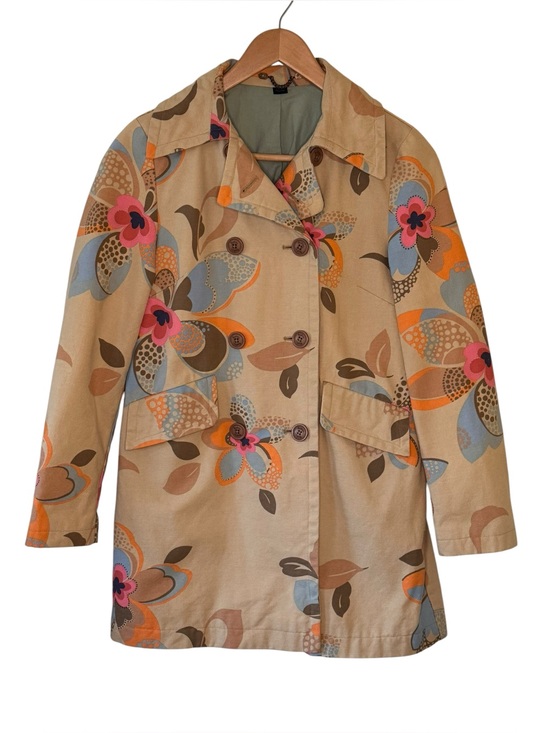 Boden Jackets & Blazers - Boden Floral Mac Double Breasted 60s Vibrant Mod Style Trench Coat Size 12